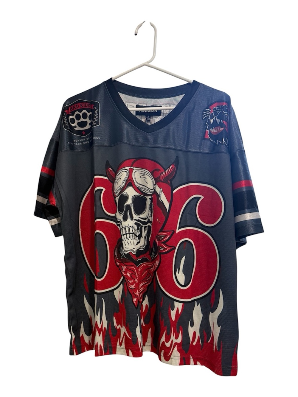 Reason Brand NYC Streetwear 66 Skull Bat Out Of Hell American Football Jersey